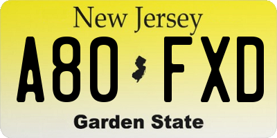 NJ license plate A80FXD