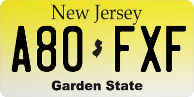 NJ license plate A80FXF