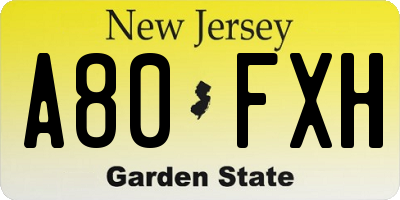 NJ license plate A80FXH