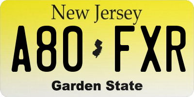 NJ license plate A80FXR