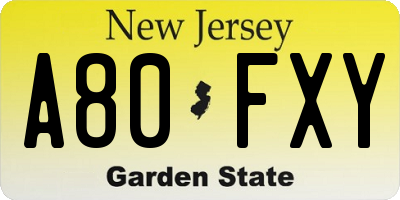 NJ license plate A80FXY