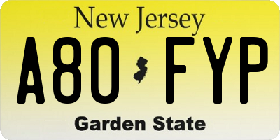 NJ license plate A80FYP
