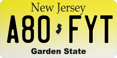 NJ license plate A80FYT