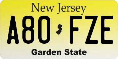 NJ license plate A80FZE