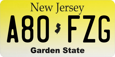 NJ license plate A80FZG