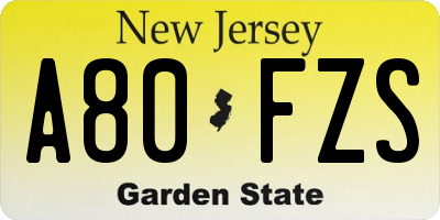 NJ license plate A80FZS