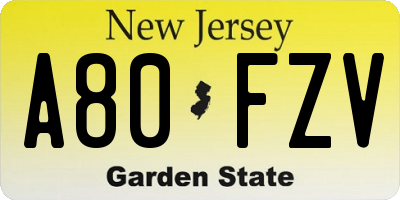 NJ license plate A80FZV