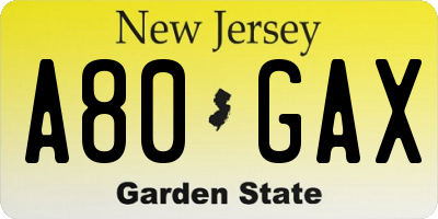 NJ license plate A80GAX