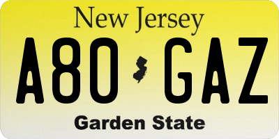 NJ license plate A80GAZ