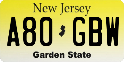 NJ license plate A80GBW