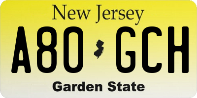NJ license plate A80GCH