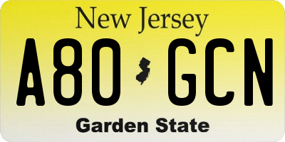 NJ license plate A80GCN