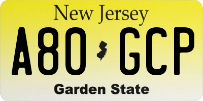 NJ license plate A80GCP