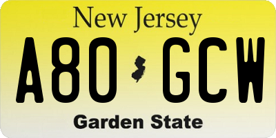 NJ license plate A80GCW
