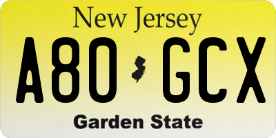 NJ license plate A80GCX