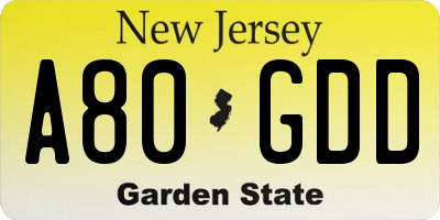 NJ license plate A80GDD