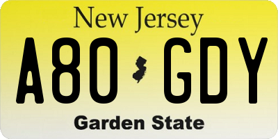 NJ license plate A80GDY