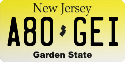 NJ license plate A80GEI