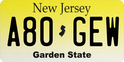 NJ license plate A80GEW