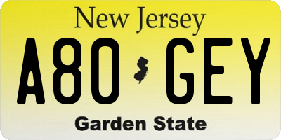 NJ license plate A80GEY