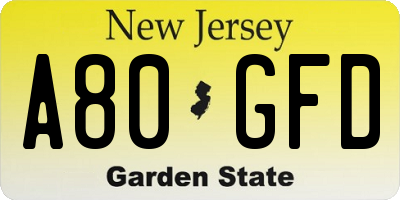 NJ license plate A80GFD