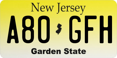 NJ license plate A80GFH