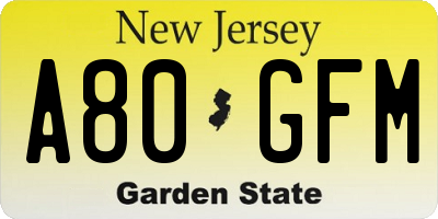 NJ license plate A80GFM