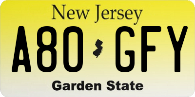 NJ license plate A80GFY