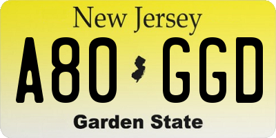 NJ license plate A80GGD