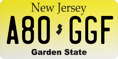 NJ license plate A80GGF