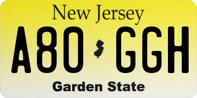 NJ license plate A80GGH