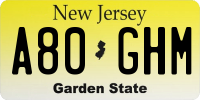 NJ license plate A80GHM