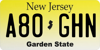 NJ license plate A80GHN