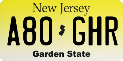 NJ license plate A80GHR
