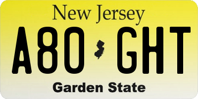 NJ license plate A80GHT