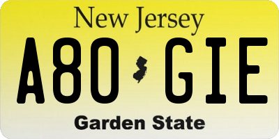 NJ license plate A80GIE