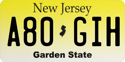 NJ license plate A80GIH