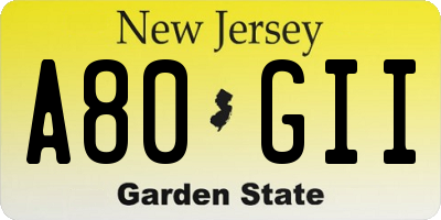 NJ license plate A80GII