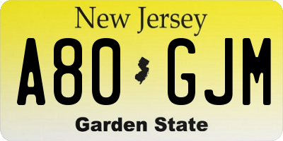 NJ license plate A80GJM