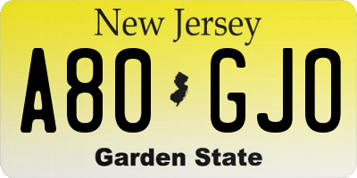 NJ license plate A80GJO