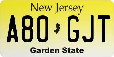 NJ license plate A80GJT