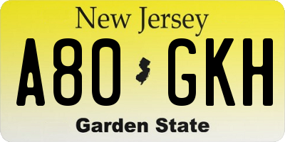 NJ license plate A80GKH