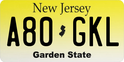 NJ license plate A80GKL