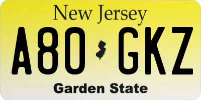NJ license plate A80GKZ