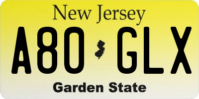 NJ license plate A80GLX