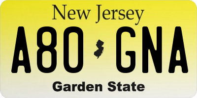NJ license plate A80GNA
