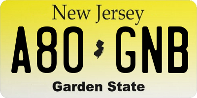 NJ license plate A80GNB