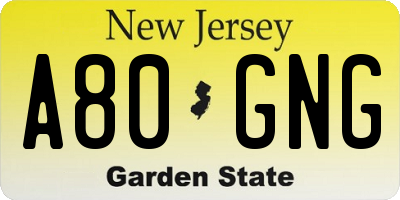 NJ license plate A80GNG