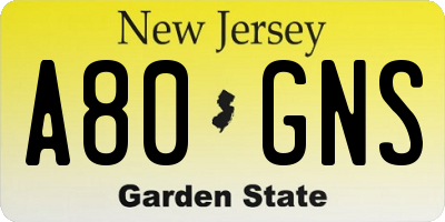 NJ license plate A80GNS
