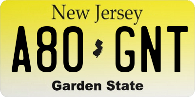 NJ license plate A80GNT